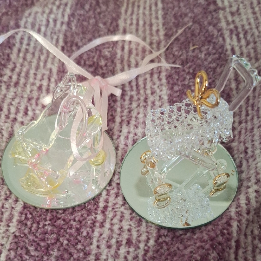Glass Slippers and Stroller Figurines with 24 Ct. Gold Accents